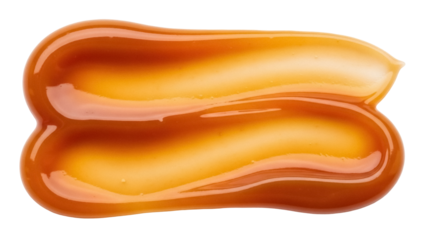 Isolated streak of golden caramel sauce, sweet dessert topping for baked goods, pastry item