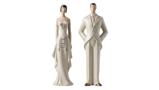 Isolated Elegant art deco bride and groom figurines for wedding cake topper or decor item