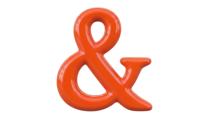 Isolated orange ampersand character - sign and symbol for join, add, together, partner, and also