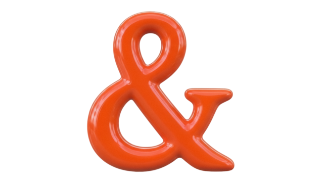 Isolated orange ampersand character - sign and symbol for join, add, together, partner, and also - Powered by Adobe