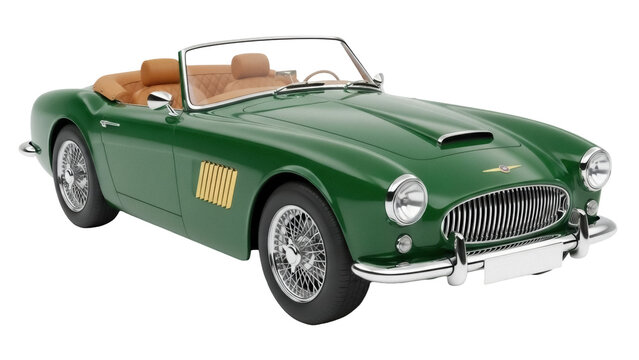 Isolated British Racing Green Convertible Car, a Classic Austin Healey, Elegant, and Detailed