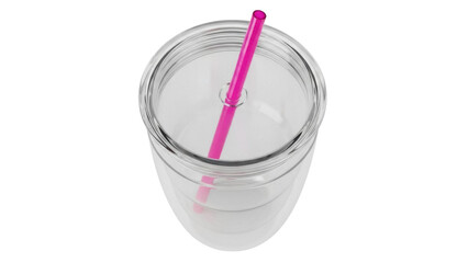 Isolated Clear Cup with Pink Straw for Iced Drinks, Refreshments, and Beverages on Display