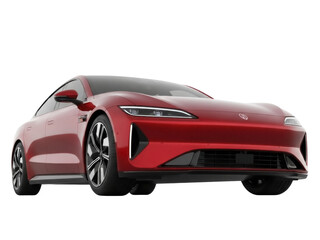 Naklejka premium Isolated Red luxury electric sedan concept car for eco-friendly transportation solutions