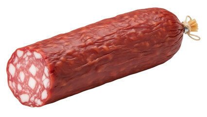Isolated Polish salami sausage with meat and fat on the cut, appetizing product for lunch