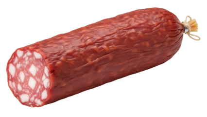 Isolated Polish salami sausage with meat and fat on the cut, appetizing product for lunch