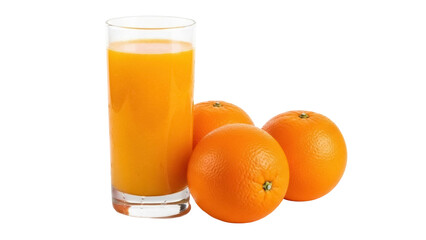Isolated glass of fresh orange juice with whole oranges for healthy lifestyle concept.