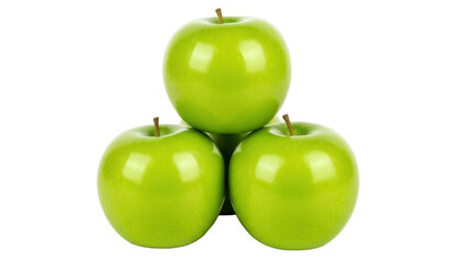 Isolated stack of three green Granny Smith apples, a fresh and healthy source of nutrition