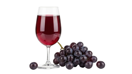 Isolated composition of red wine in glass and black grapes, elegant wine presentation