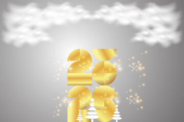 Obraz premium Christmas background 2026 with golden stars and snowflakes. Vector illustration.