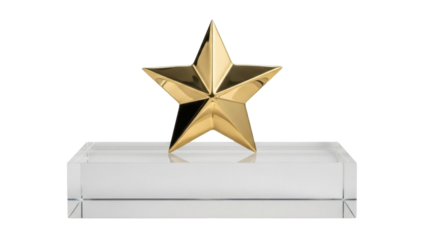 Isolated golden star award on clear base, recognition for excellence, success and victory