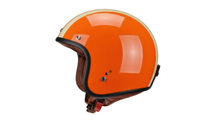 Isolated retro orange and beige motorcycle helmet, personal protection equipment, retro design