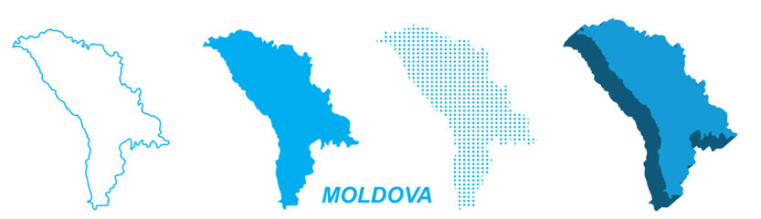 Moldova Map Vector Set, Europe Outline Silhouette Dotted 3D Solid Shapes, Moldova Country Infographic Template, Editable EPS Moldova Geography