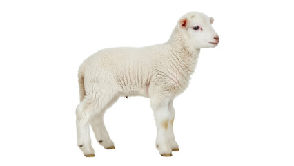Isolated lamb portrait in standing pose looking right, domestic animal, young mammal, farm livestock © Maria