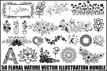 50 Floral Nature Vector Illustration