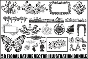 50 Floral Nature Vector Illustration