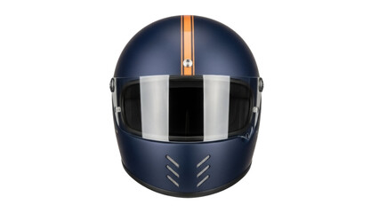 Isolated Full-face blue motorcycle helmet with orange stripe for rider safety and style
