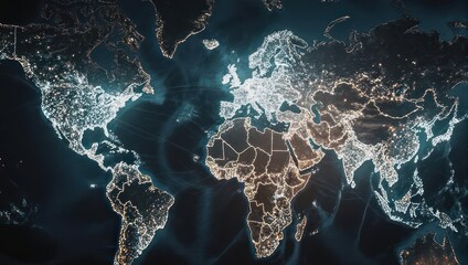 Global Network of Lights on World Map.