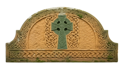 Isolated Celtic Stone Carving of Cross Symbol, Ancient Art, Religion, Historical Design