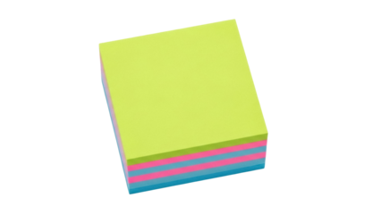 Isolated stack of colorful sticky notes for office work and reminders, square-shape and compact