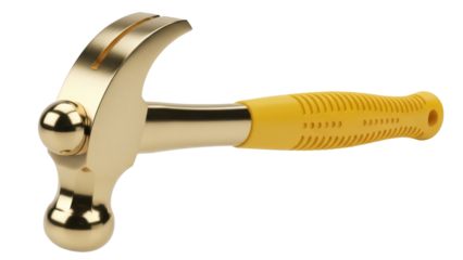 Isolated ball-peen hammer, steel head and yellow handle, construction tool for striking nails