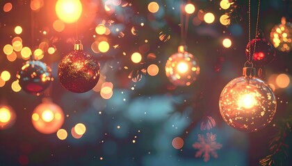 Fototapeta premium Festive decoration celebration winter wonderland christmas ornaments cozy atmosphere close-up view holiday spirit