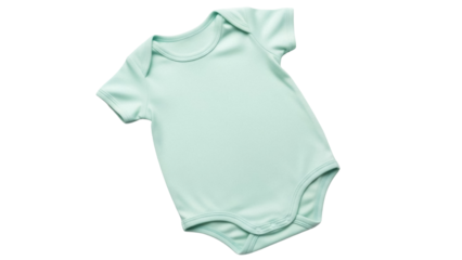 Isolated pale green baby bodysuit for infants and toddlers, short sleeves and envelope neck
