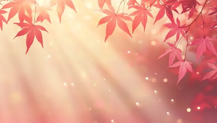 Vibrant Pink Maple Leaves with Sunlight and Bokeh Background, Nature's Beauty and Serenity Concept