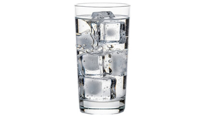 Isolated water glass filled with ice cubes drinking beverage refreshing cold clear drink