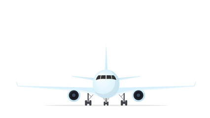 Front view of commercial airplane isolated on white background