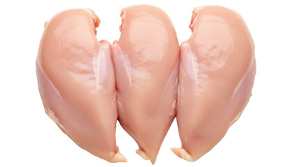 Isolated three raw chicken breasts, cutlets for cooking, preparation for culinary recipes