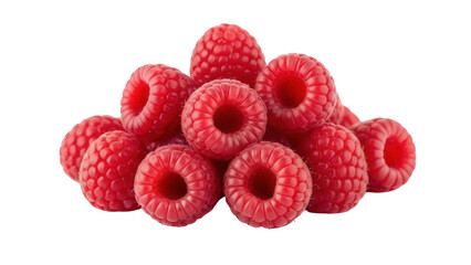 Isolated heap of raspberries, red fruits with a hollow core, raw and healthy dessert