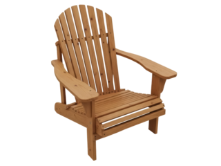 Isolated view of a cedar Adirondack chair to sit and enjoy the outdoors and beautiful views