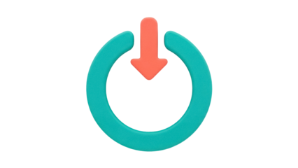 Isolated power symbol, download icon with arrow, digital render representing power down