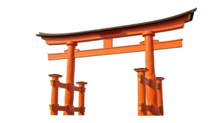 Isolated Japanese Torii gate, entrance to Shinto shrine or temple, Asian architectural style