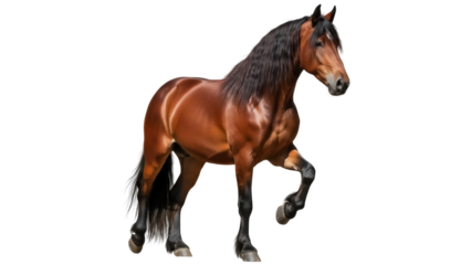 Isolated Brown Horse Stallion with Black Mane Prancing Elegantly in a Striking Pose
