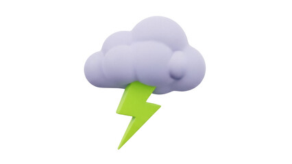 Isolated 3D rendering of a storm cloud with lightning bolt, bad weather forecast icon
