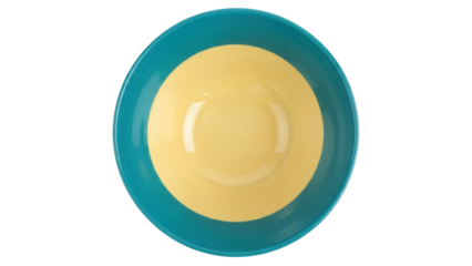 Isolated bowl with a yellow center and blue rim offers versatility in serving various dishes