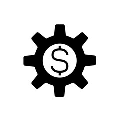 Dollar sign inside cogwheel black icon. Profit concept
