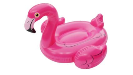 Isolated pink inflatable flamingo pool float on a neutral background, vibrant summer vibe