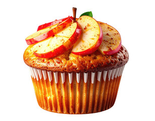 Delicious muffin with sliced apples, cinnamon & a leaf