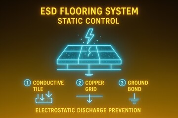 ESD Flooring System with Static Control and Grounding for Electronics Facilities