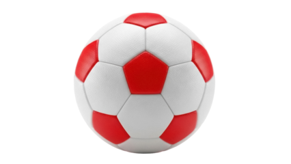 Isolated red-and-white soccer ball with textured surface ready for game, football match