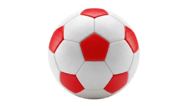 Isolated red-and-white soccer ball with textured surface ready for game, football match