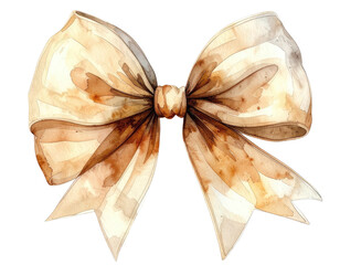 Watercolor illustration of a large, elegant cream-colored bow with brown shading