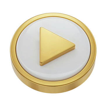Golden play button icon symbol representing start playback music audio video media entertainment transparent background