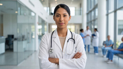 Confident Medical Doctor Standing in Modern Hospital Corridor
