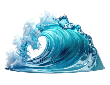 A realistic, transparent blue wave cresting with foamy white water - Powered by Adobe