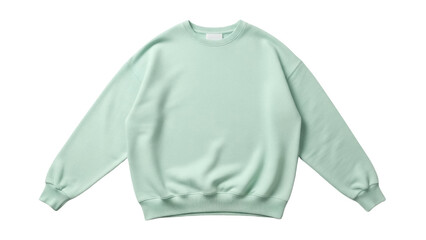 Fototapeta premium Isolated mint green sweatshirt with long sleeves laid flat for fashion mock up marketing