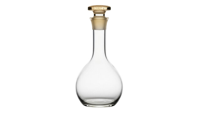 Isolated Erlenmeyer flask with stopper, clear glass lab bottle, scientific glassware item