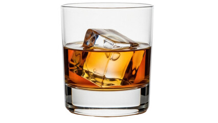 Isolated highball glass with whiskey and ice for spirits, alcoholic drink and beverage use